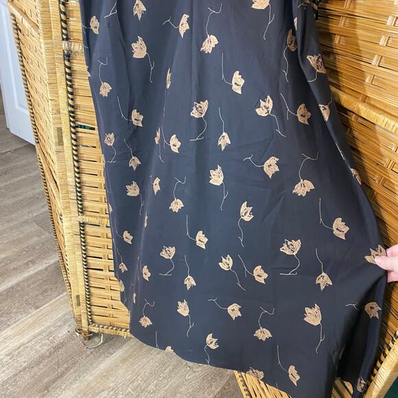 Vintage Finity Naturals Silk Blend Black Floral Leaf Print Midi Skirt Women’s 12 - Picture 6 of 7